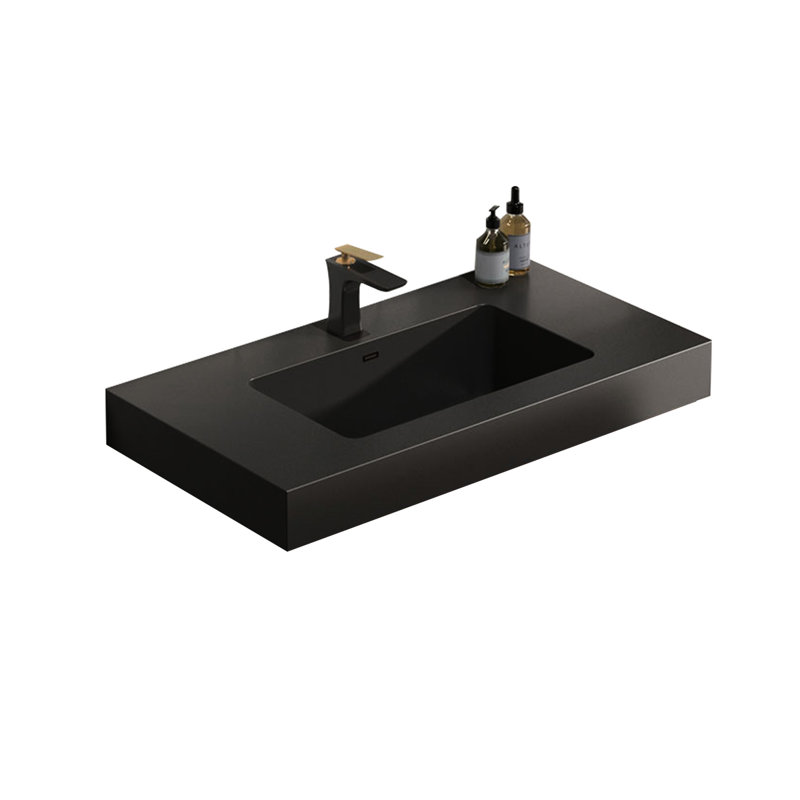 Modern Matte Black Engineered Quartz Integrated Basin With Overflow For Bathroom Matt And Design