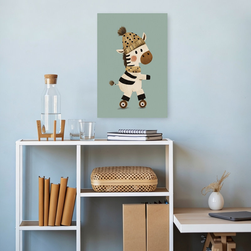 Cozy Zebra Roller Skating Contemporary Zebra Wall Art Print 1 Piece Wrapped Canvas Wall Art, 45.72cm H x 30.48cm W