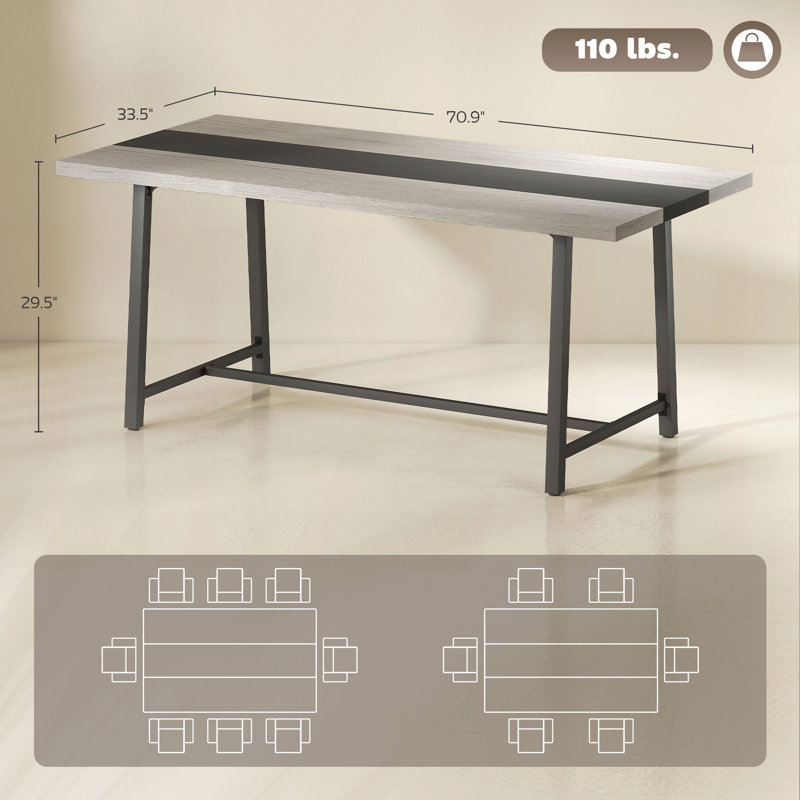 Longue table de salle à manger avec grand plateau et pieds en acier, table de cuisine pour votre maison, Black;Gray