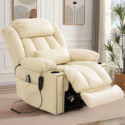 Dual Motor Large Power Lift Recliner Chair For Elderly, Infinite Position Lay Flat Recliner With Massage And Heat, Electric Leather Recliner, Extended Footrest, Usb Ports, Cup Holders (beige)