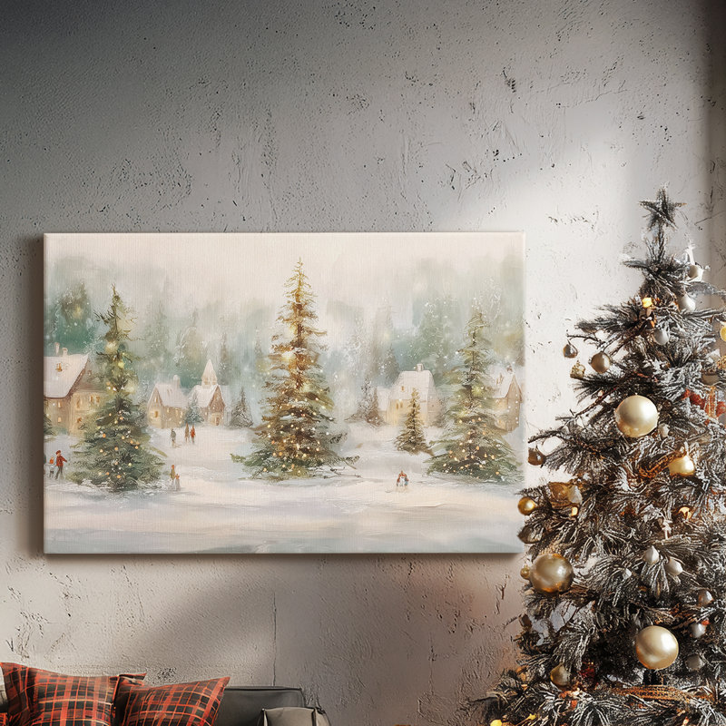 Toile tendue avec motif de chutes de neige blanches, H 18 po x l 12 po