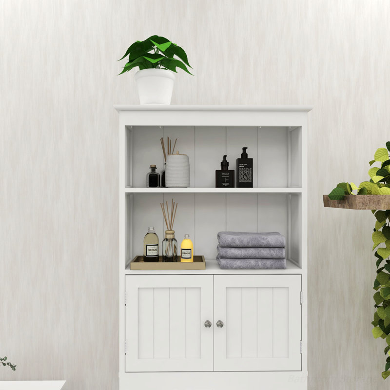 Lowel 2 -Tier Toilet Bathroom Spacesaver Storage Shelf with Storage Shelf with 2 Doors Wood Storage Cabinet