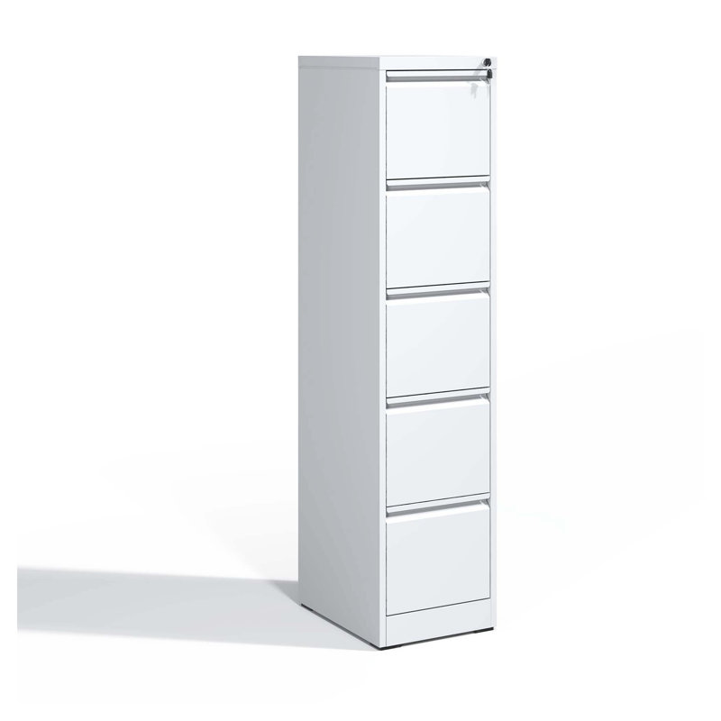 5-Drawer Vertical Metal File Cabinet with Lock, White Office Storage Tower