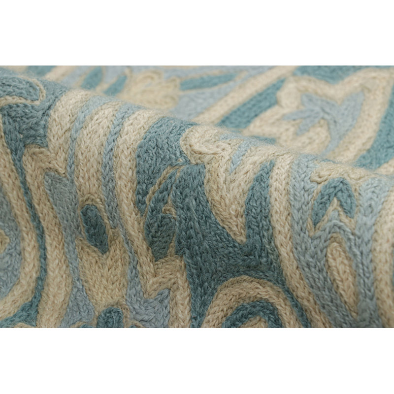Rug & Kilim’S Contemporary Chain Stitch Rug In Blue With Cream Floral Patterns