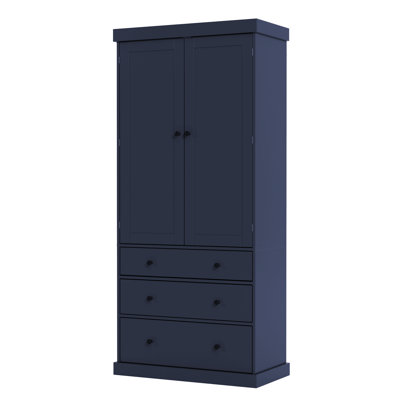 Armoire de cuisine haute de style rustique bleu, 195 cm (77 po), meuble de rangement autoportant avec étagères réglables, 8 portes et 3 tiroirs pour une organisation optimale de la cuisine.
