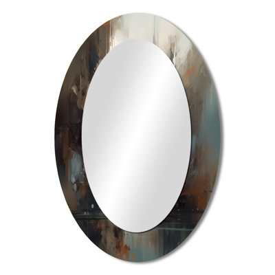 Abstract Delicate Brushstroke Painting V - Brown Oval Wall Mirror Decor