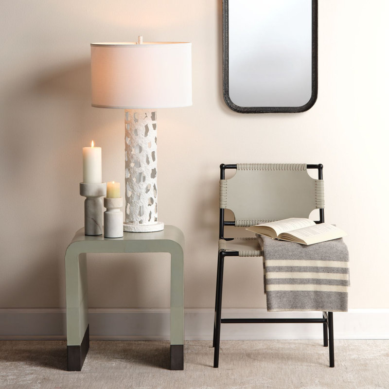 Dove Gray Leather and Metal Waterfall Side Table