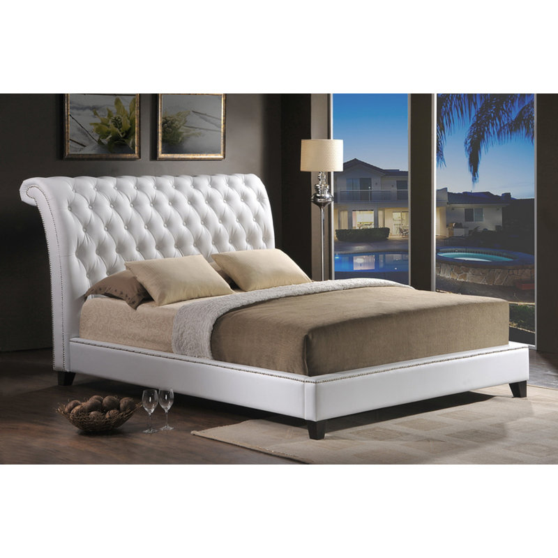 Lit plateforme tapissier Tuffeté lymingt, Blanc, Très grand