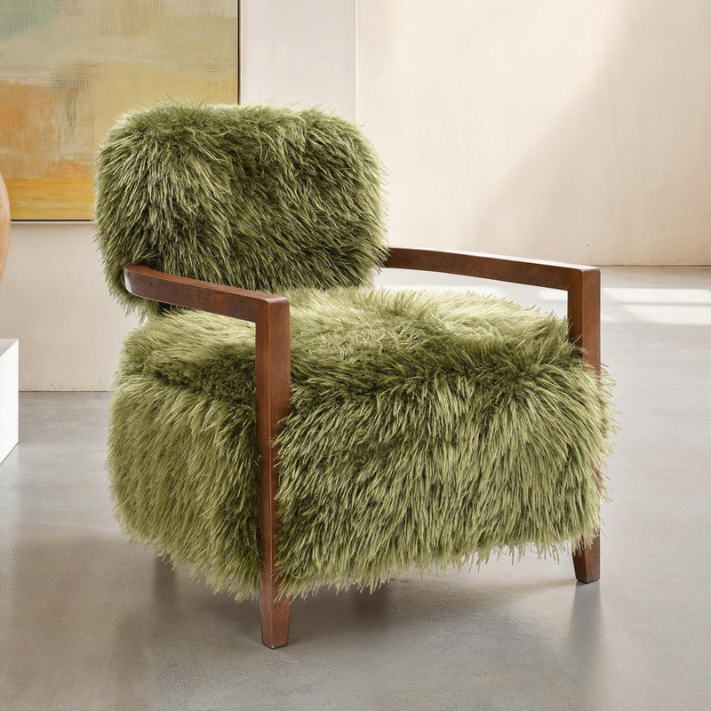 Chaise d'appoint de style contemporain, Fourrure verte