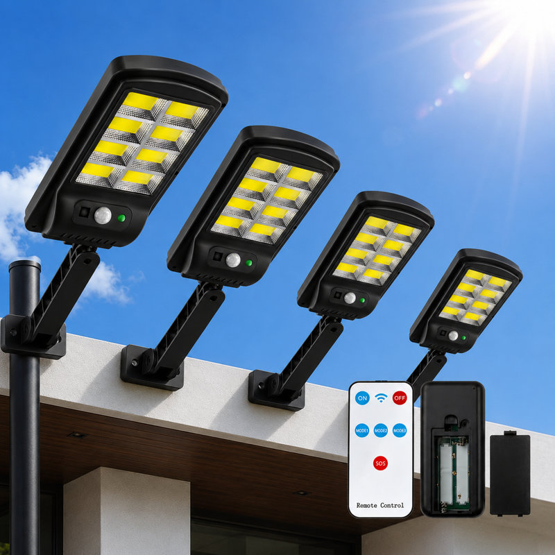 Lampadaires solaires d'extérieur, 160 projecteurs solaires super lumineux étanches 6500K avec capteur de mouvement, angle réglable à 180 °, lumières de sécurité solaires crépusculaires à l'aube pour la cour, l'allée et le parc de stationnement