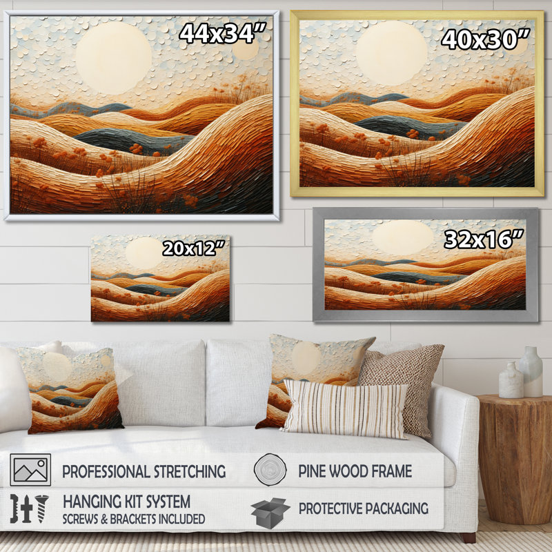 «Beach Dune Dance Pointillism II», reproduction sur toile, H 30 po x l 40 po x P 1,5 po, Cadre flottant noir