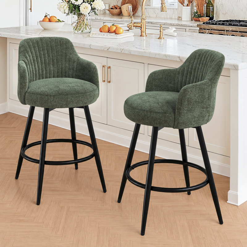 Tabouret de bar pivotant de 26 po de hauteur et tabouret de comptoir rembourré avec accoudoirs à dossier incurvé (ensemble de 2)