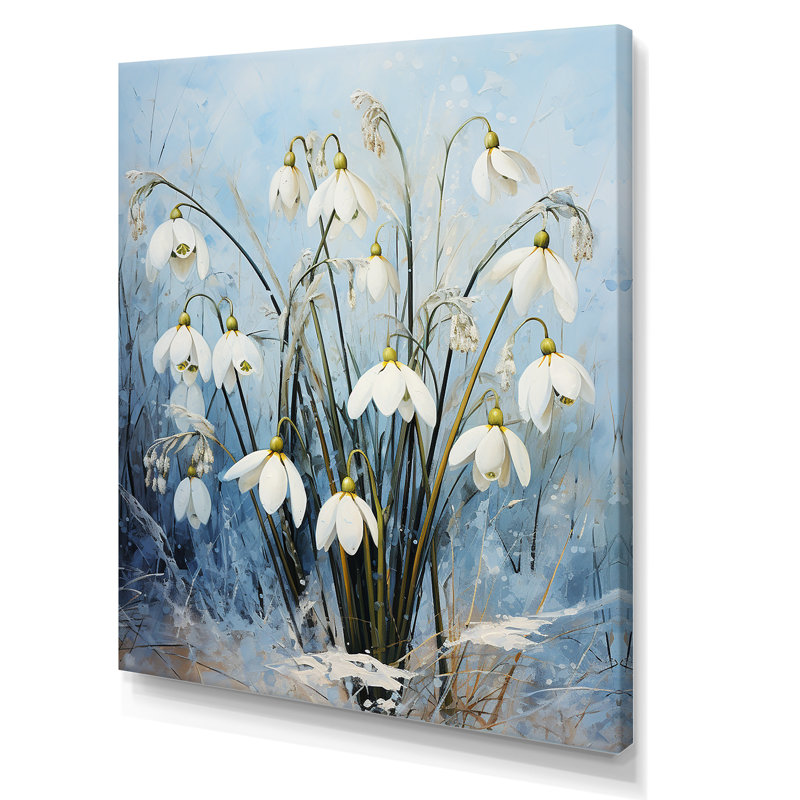 «Modern Modern Blue and Gold Snowdrops I», reproduction sur toile, Toile tendue, H 20 po x l 12 po
