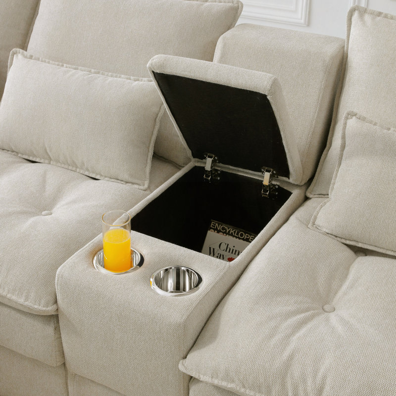 130" U-Shaped Sofa With Console,Cupholders,6-Seat Upholstered Primary Living Space Furniture,Sleeper Couch Set With Chaise For Living Room,Apartment