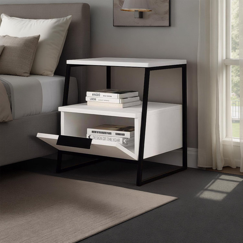 45cm W Metal Bedside Table, White