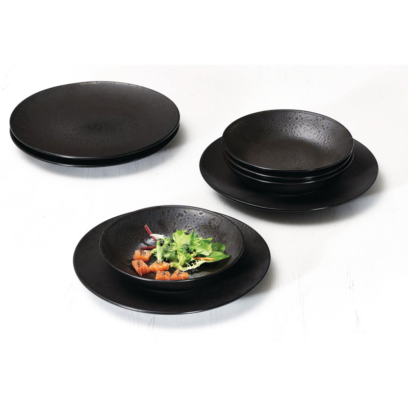 8 Piece Stoneware Dinnerware Set - Service for 4, Black