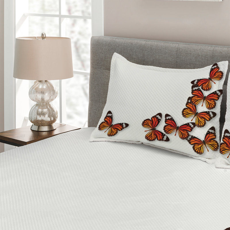 White Quilted Queen Bedspread Set with Butterfly Design