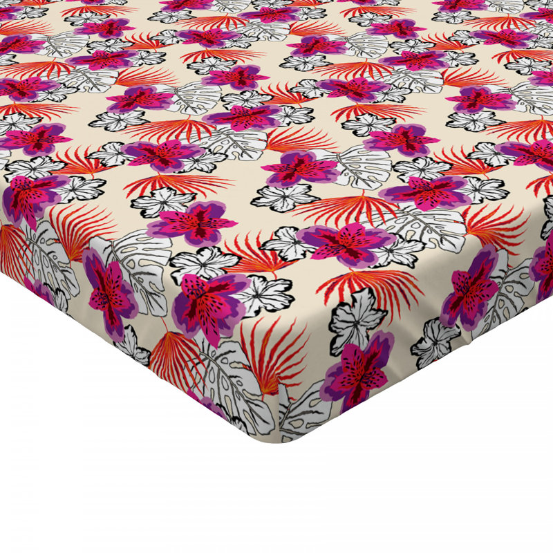 Microfiber Floral Fitted Sheet, Floral 2, Red/Orange, Full Fitted Sheet