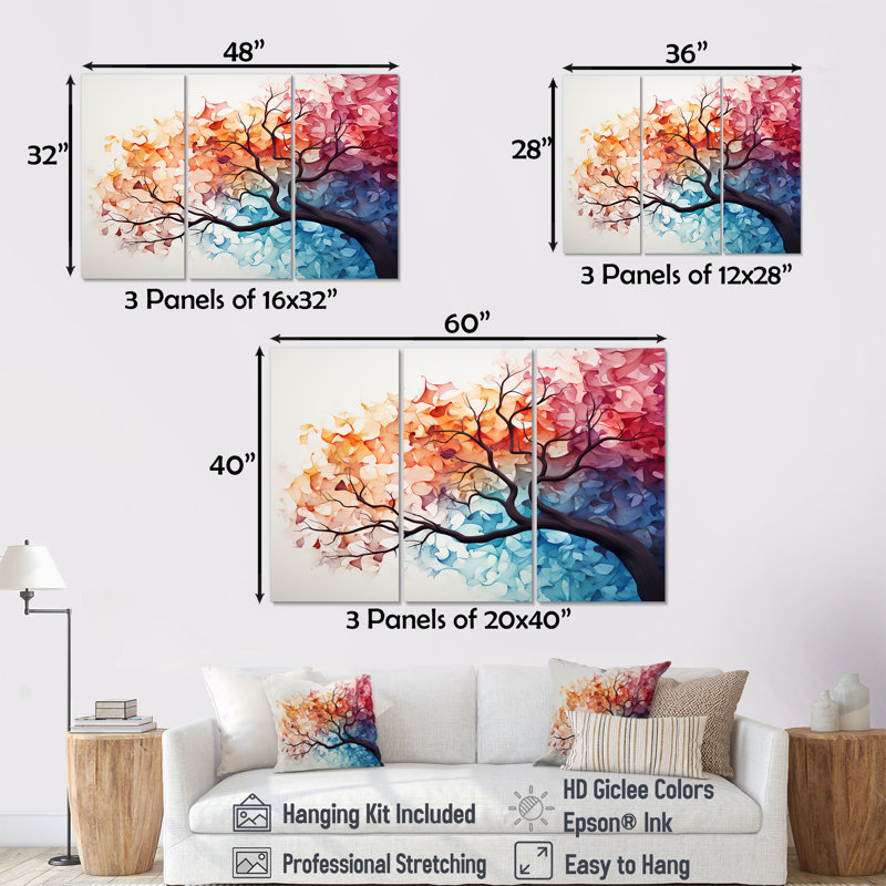Maple Tree Colorful Abstraction I - Tree Maple Canvas Art Set, 28" H x 36" W x 1" D
