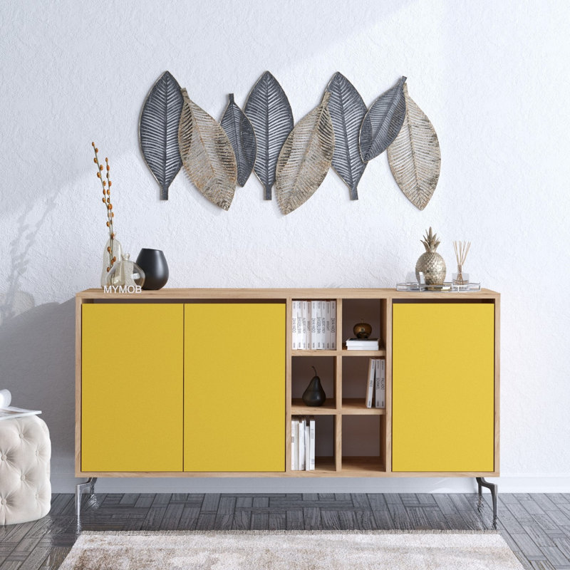 Console Dracen, Brun / jaune, H 37 po x l 55,1 po x P 15,7 po