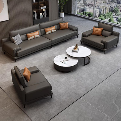Dark gray Genuine Leather 3 - Piece Living Room Set