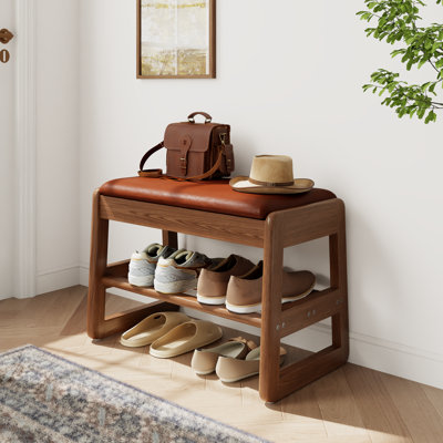 Solid Wood Storage Shoe Bench with Leather & Linen Cushion Options