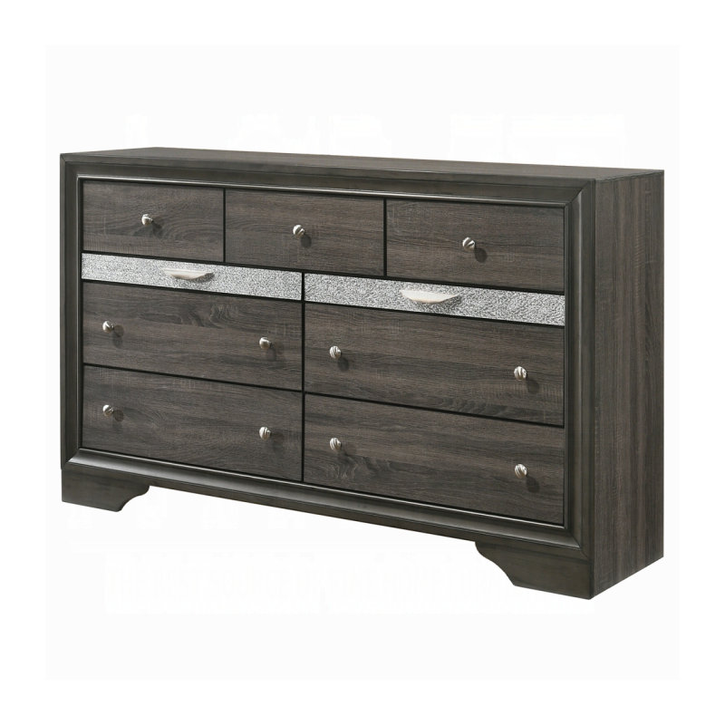 Commode 7 tiroirs Naima, finition grise, Gris