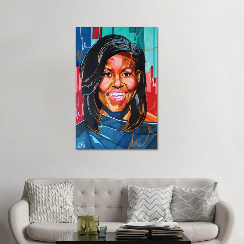 Michelle Obama - impression d'art graphique, H 32 po x l 48 po x 1,5 po, Toile tendue, Pas de tapis