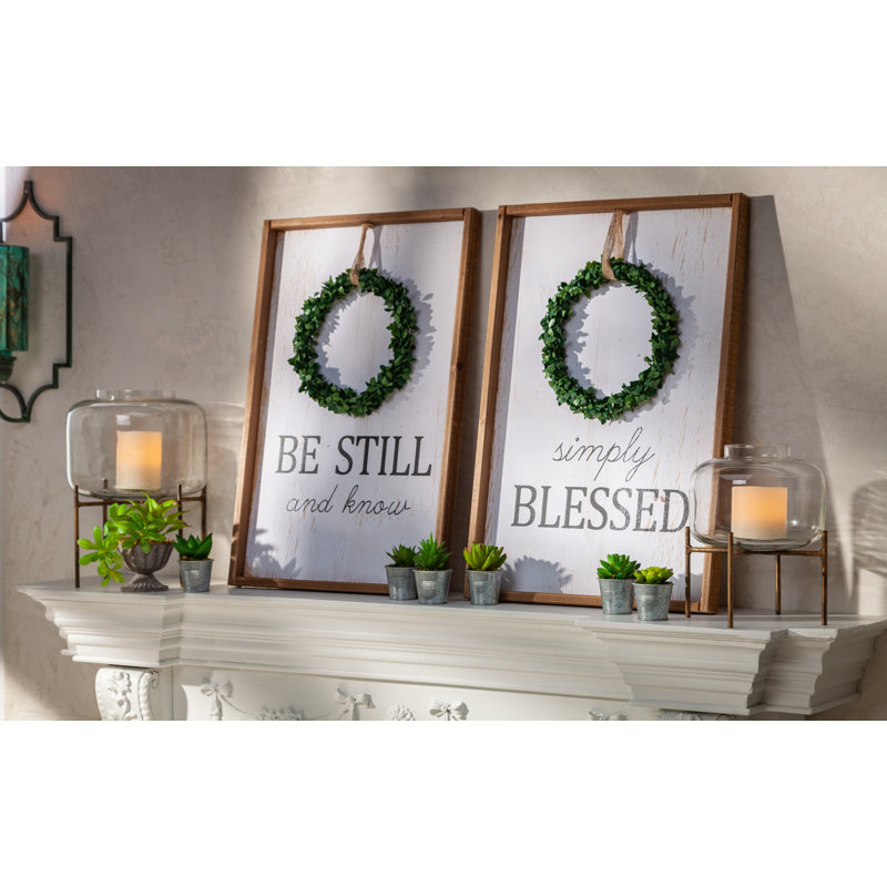 Assorted Wreath Message Wall Décor with White Wood Background and Natural Wood Frame (Set of 2)