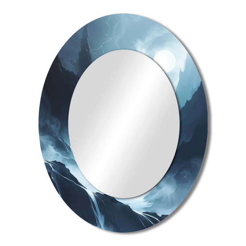 Winter Cliffs Wilderness Explorer - Traditional Oval Wall Mirror, 43" x 33"