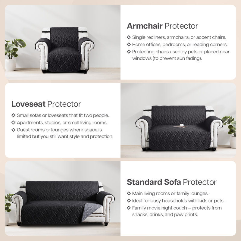 Reversible Waterproof Sofa Protector - Dual-Sided Sofa Protector Slipcover, Black/Dark Grey, 179cm H x 165cm W - (1 Seater)
