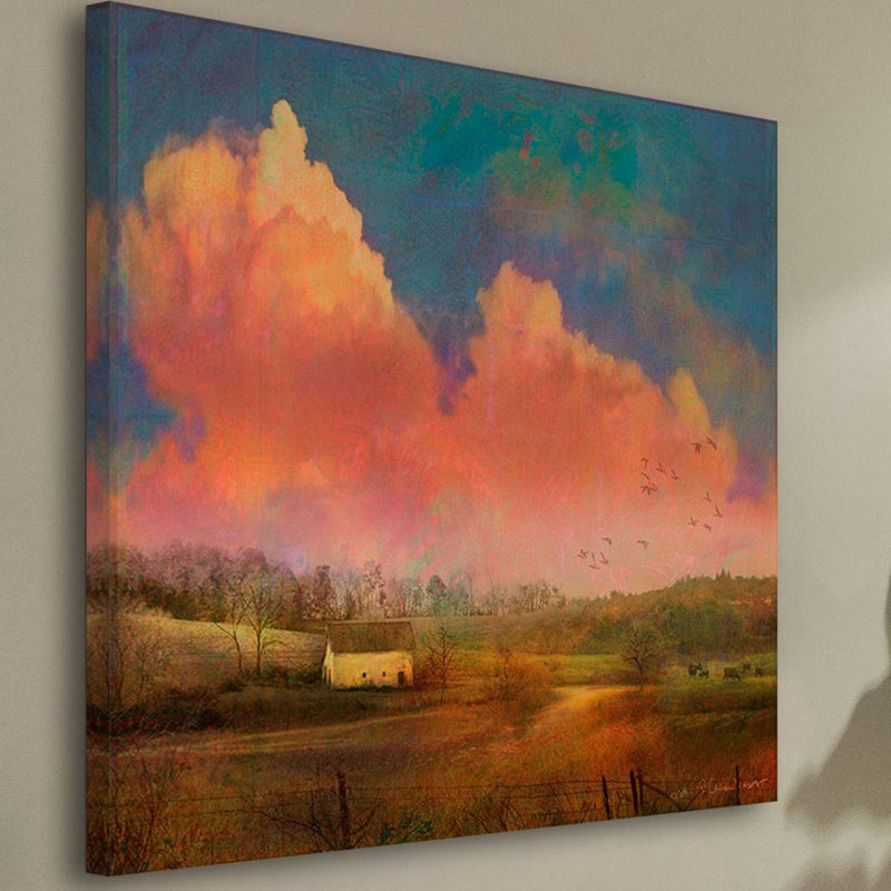 « pastoral coucher de soleil », reproduction sur toile tendue, H 24 po x l 24 po