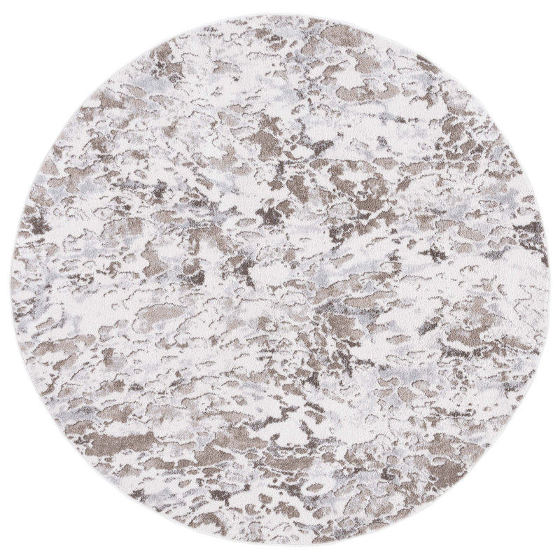 Tapis gris / ivoire Ethellee 682, Rond 6 pi 7 po