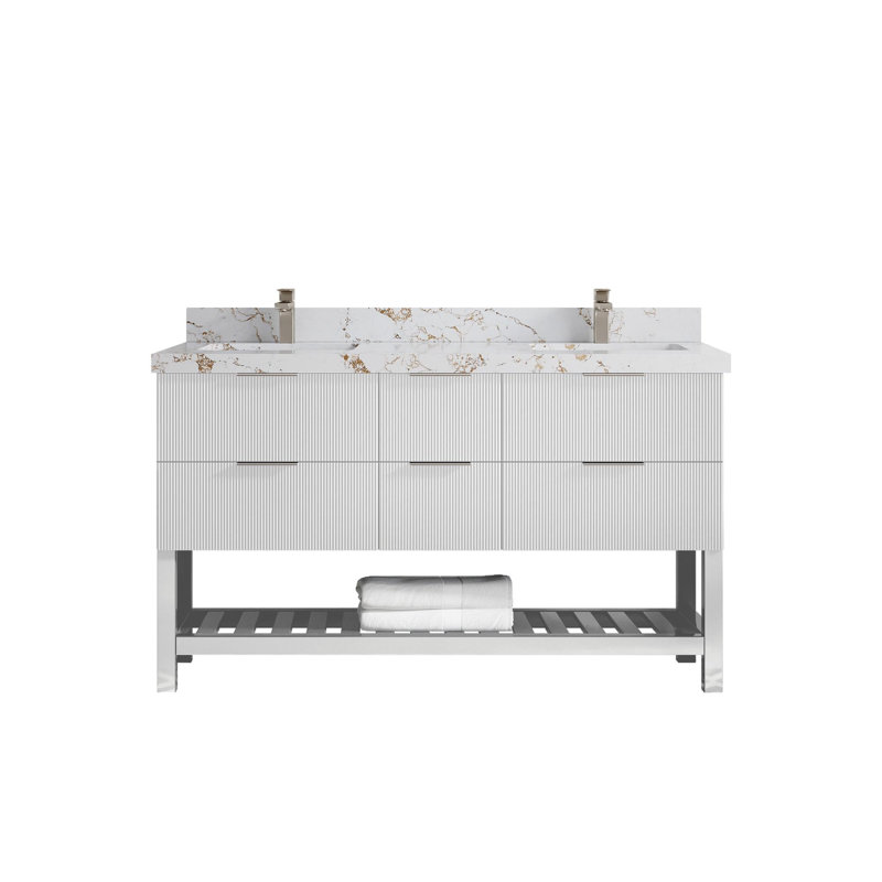 Meuble-lavabo double 60 po avec plateau Catalina