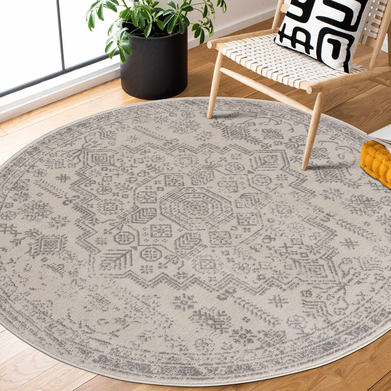 Cobien Traditional Performance Gray Area Rug, Round 5'3"