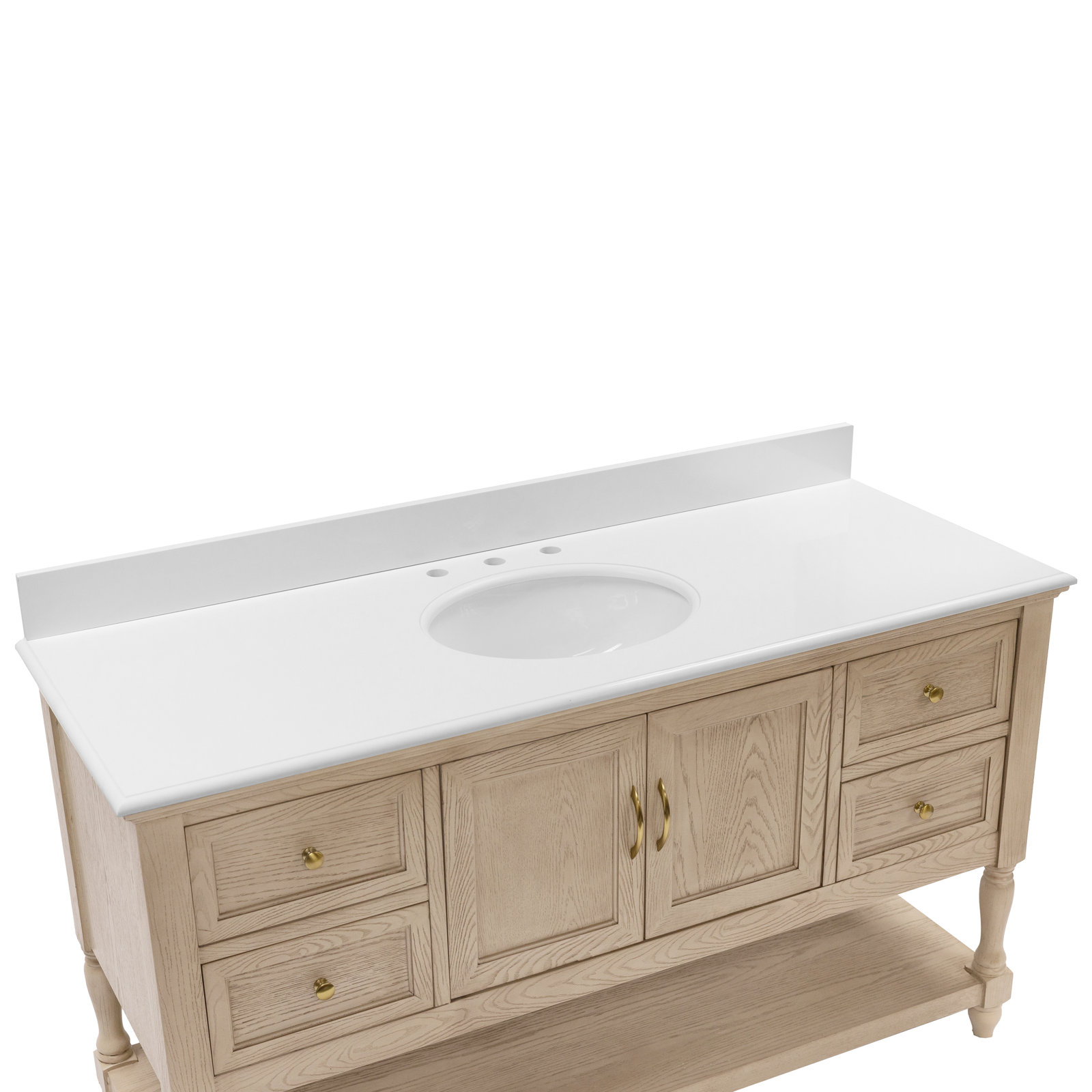 Hampton 60'' Single Bathroom Vanity, Engineered White, Greige Oak