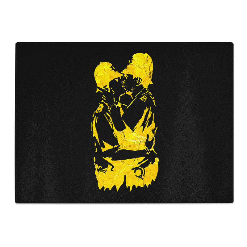 Banksy In Gold Kissing Policemen Graffiti  Glass Chopping Board