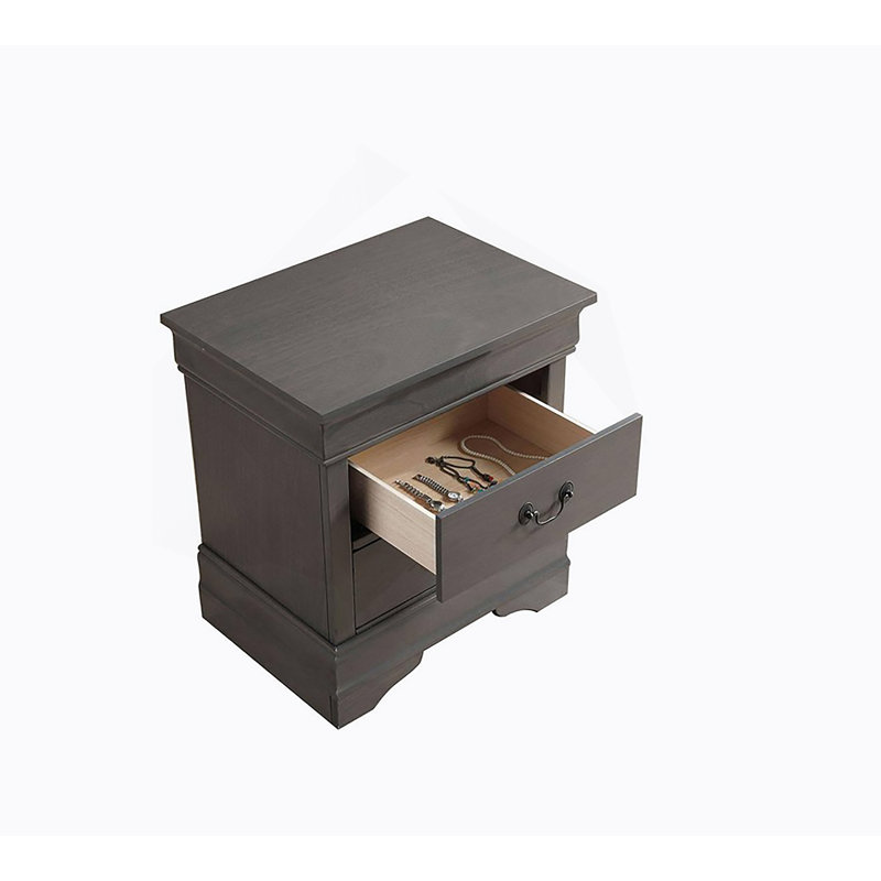 Table de chevet 1Pc gris Louis Philippe en bois massif à queue d'aronde anglaise, Gris