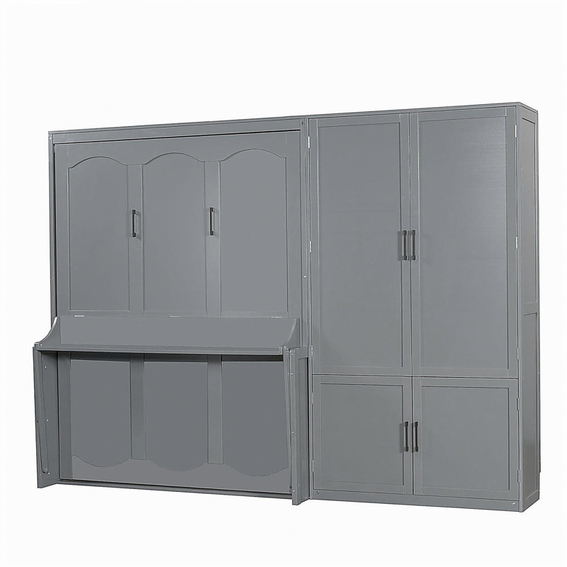 Grand lit mural avec placard, gris, Gris