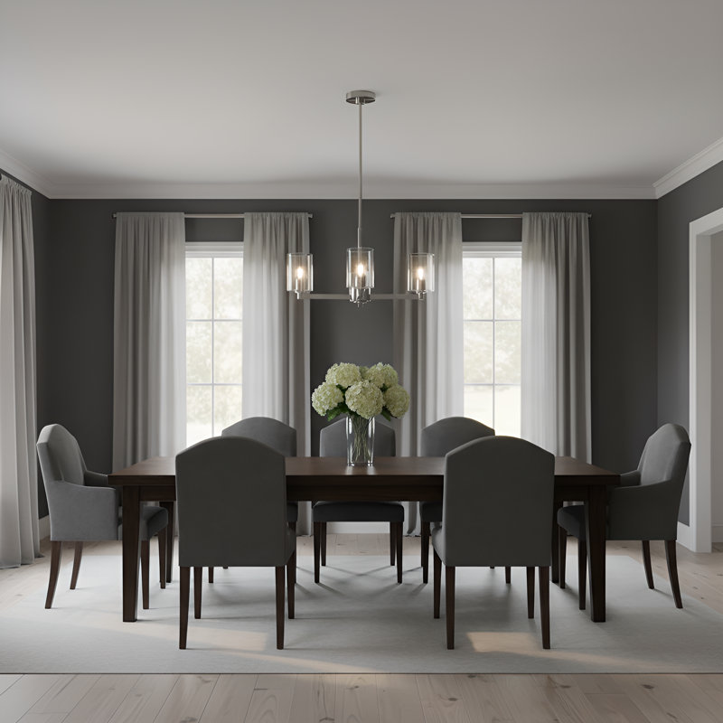 Fullton Dining Room Chandelier With Clear Shade, 10.375" H x 21.625" W x 21.625" D, Brushed Nickel, 3 Lights
