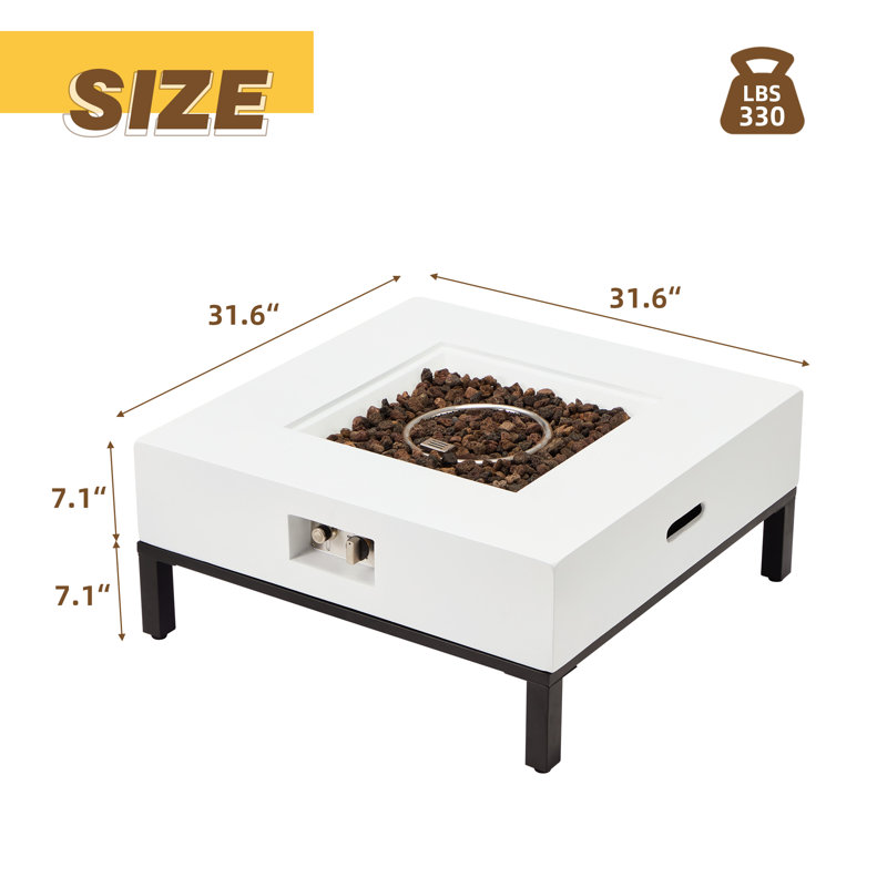 Table de foyer d'extérieur au propane 32 "avec tablettes Mgo
