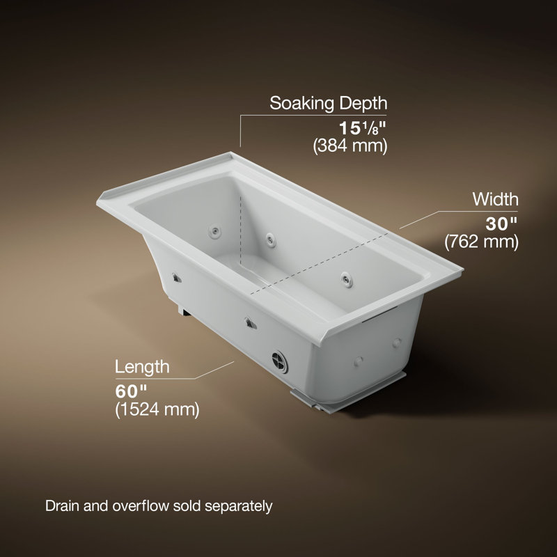 Archer® 60" x 30" Drop-in Whirlpool Bathtub, Ice Gray, Right
