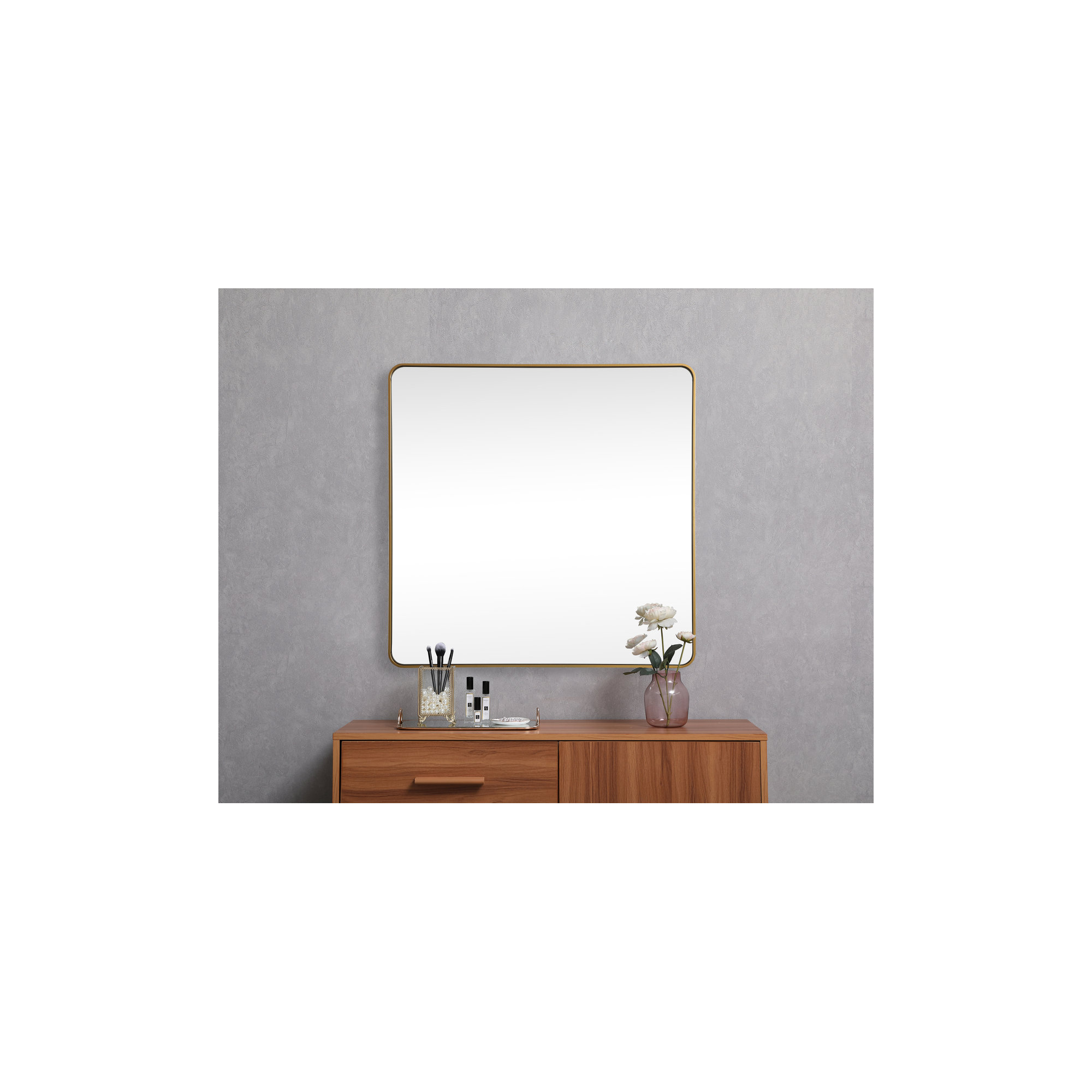 Metal Square Wall Mirror, Brass, 42"  x 42" 