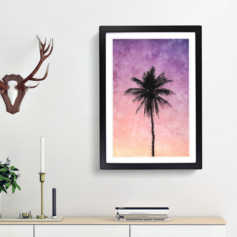 Summer Palm Tree - Framed Print, 33cm H x 24cm W x 2cm D, Black Framed