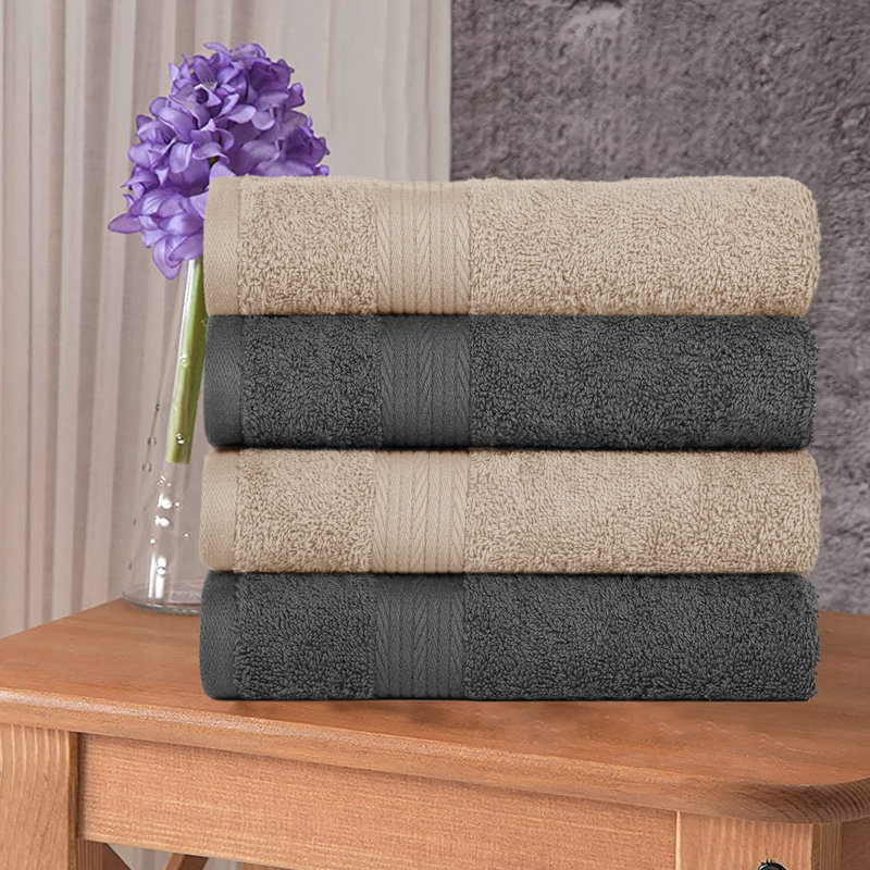 Hand Towel 100% Cotton 600 GSM Assorted Colors, Beige/Gray
