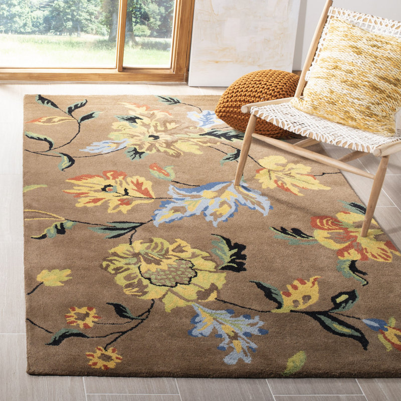 Tapis floral en laine et viscose touffeté à la main Soho, Rectangle 9 pi 6 po x 13 pi 6 po