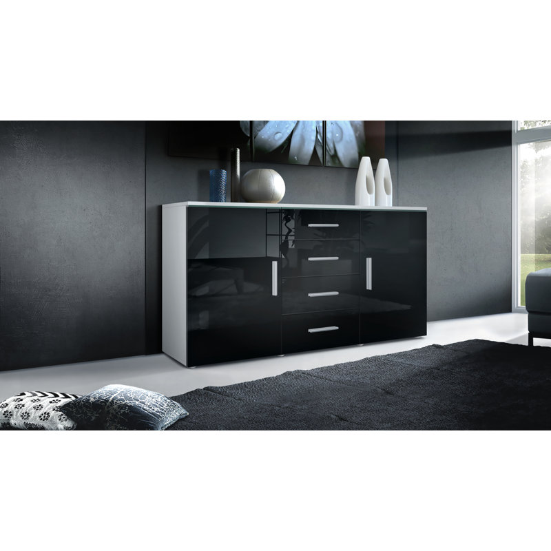 Mccrea 139cm Sideboard, No, White matt/Black (glossy)