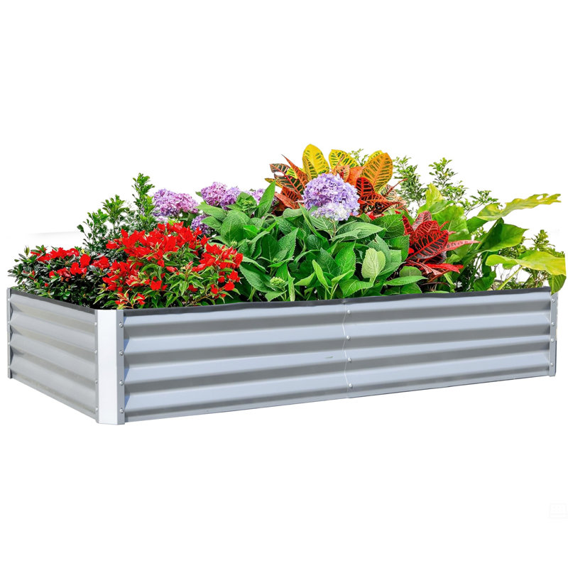 Raised Garden Bed, Outdoor Planter Garden Boxes Large Metal Planter Box, 11.81" H x 94.49" W x 47.25" D, Silver