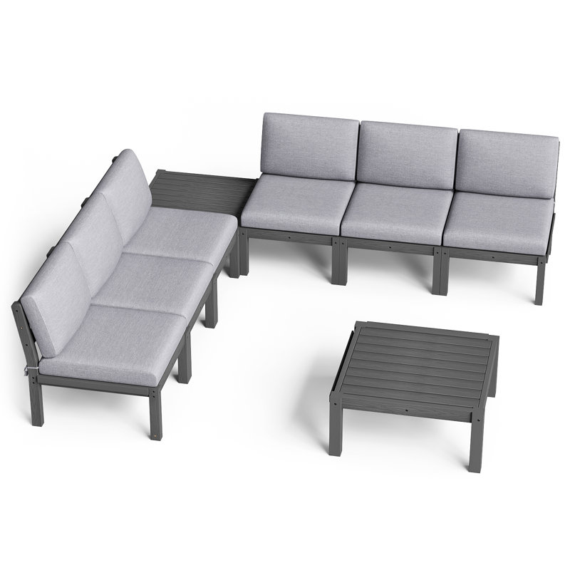 Ensemble de conversation pour le patio extérieur 6 personnes - gris, Coussin gris clair / structure grise