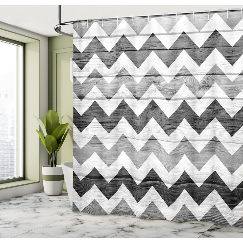 Chevron Shower Curtain with Hooks Included, 75" H x 69" W